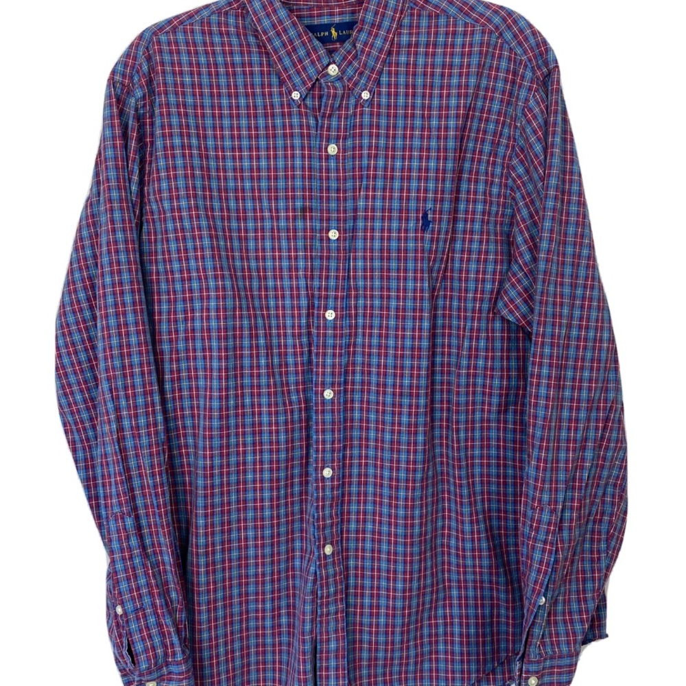 Ralph Lauren Mens Button Up Shirt Plaid Long Sleeve Cotton Size XL